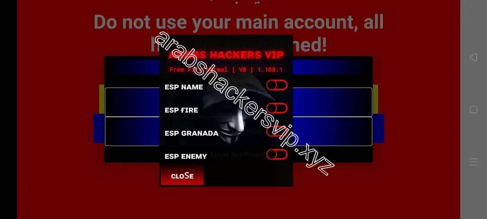 Screenshot of Arabs Hackers VIP Free Fire Cheat Engine